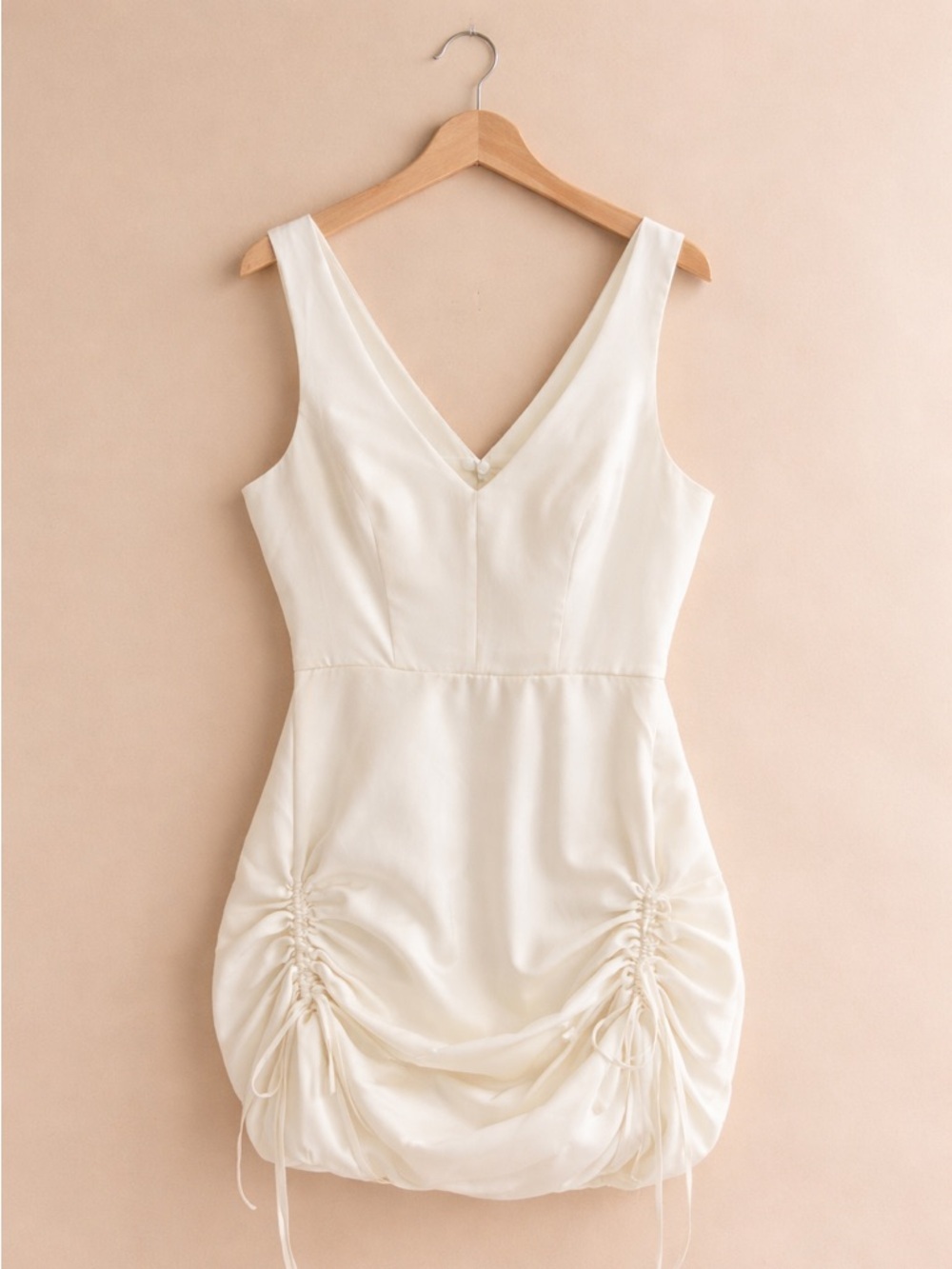 Amanda Uprichard Ivory Ruched Mini Dress Bubble Hem Side Tie Large